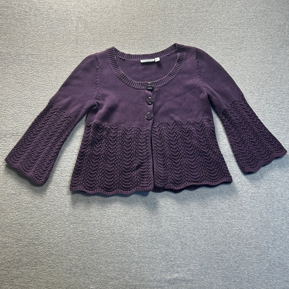 Croft & Barrow Knit Cardigan Womens Small Purple Bell Sleeve Cropped‎ Sweater